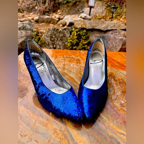 VINTAGE 90s Blue sequin prom heels - Picture 5 of 7